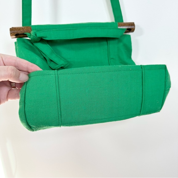 Vintage Jeanne Bouchever Purse - Wooden Hand Bag - Green Retro Handle Pouch - Picture 7 of 12